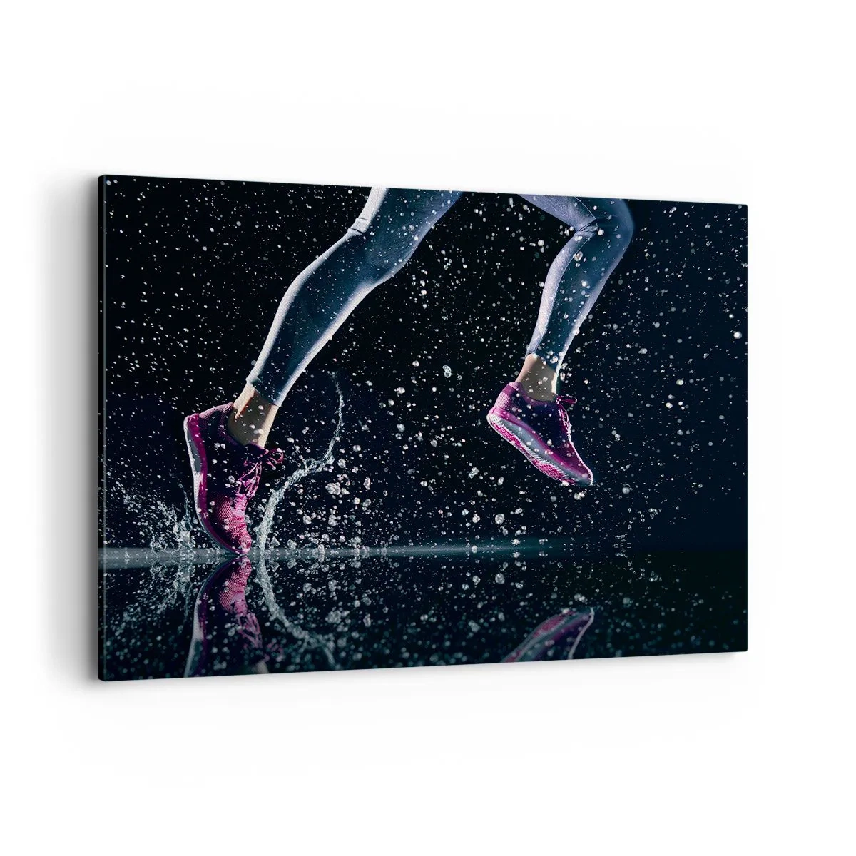 Cuadro sobre lienzo - Impresión de Imagen - Una toma dinámica de una carrera bajo la lluvia contra un fondo negro. - 120x80cm - Fuerza de impulso - Decoración de pared moderna para salón y dormitorio ARTTOR