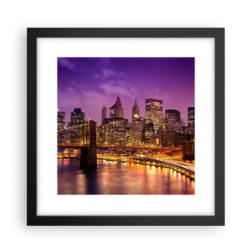 Póster en marco negro - Manhattan púrpura y dorado - 30x30 cm