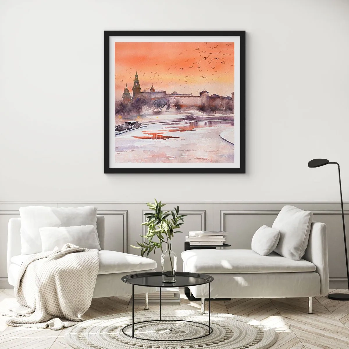 Póster en marco negro - Atardecer real - 40x40 cm