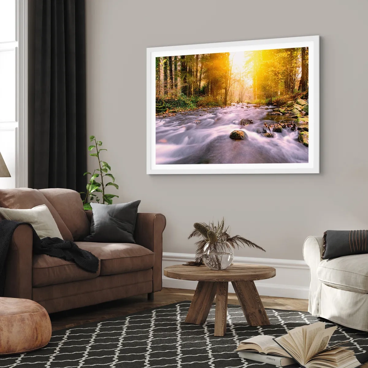 Póster en marco blanco - Malaquita en un marco de plata y oro - 100x70 cm