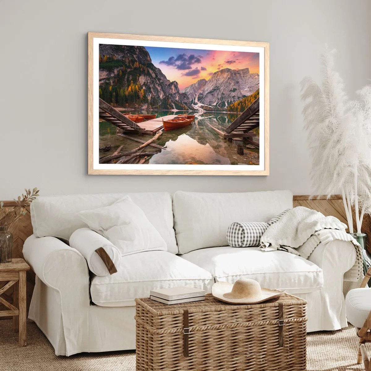 Póster en marco roble claro - Espejo entre montañas - 91x61 cm