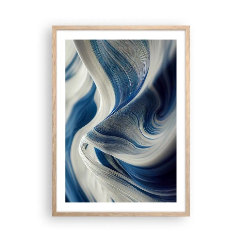Póster en marco roble claro - Fluidez de azul y blanco - 50x70 cm