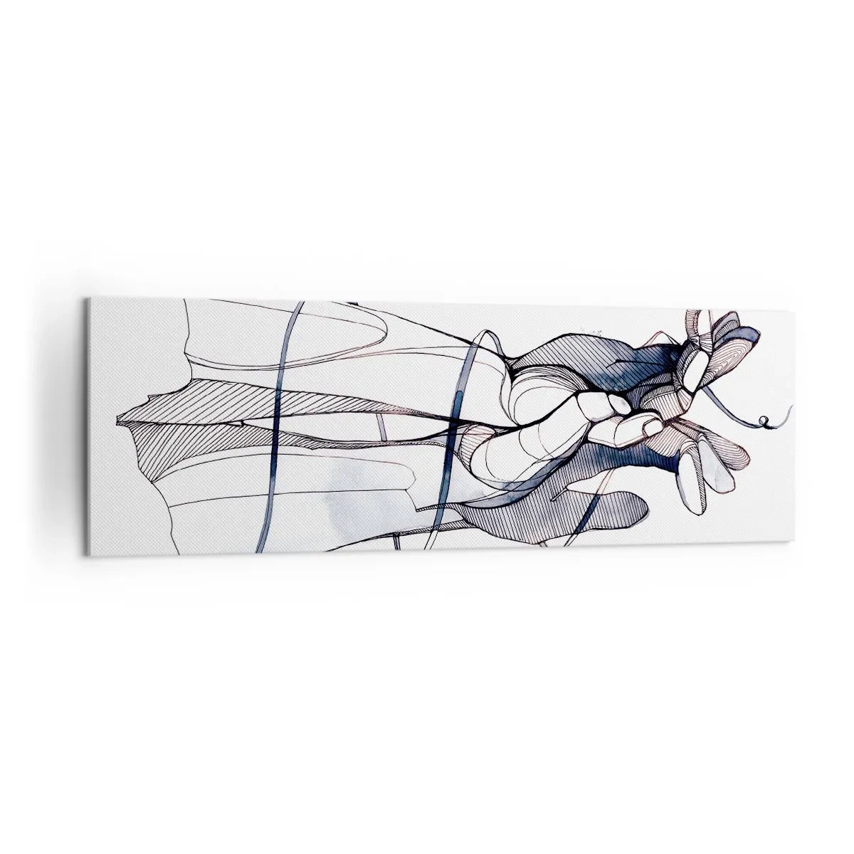 Cuadro sobre lienzo - Impresión de Imagen - Un dibujo sutil de una mano con una delicada flor. - 160x50cm - Un estudio sobre el contacto - Decoración de pared moderna para salón y dormitorio ARTTOR