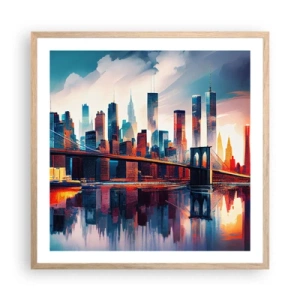 Póster en marco roble claro - Nueva York siempre luce - 60x60 cm