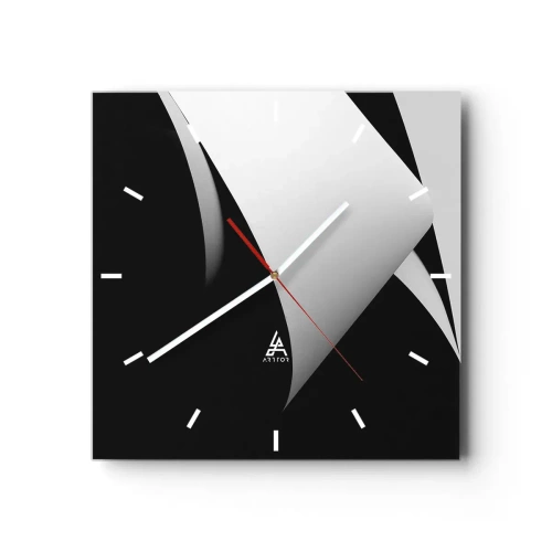 Reloj de pared - Reloj de vidrio - Formas abstractas en blanco y negro con contrastes llamativos. - 30x30cm - Planos de luz desde las profundidades de la sombra - Decoración de pared moderna para salón y dormitorio ARTTOR