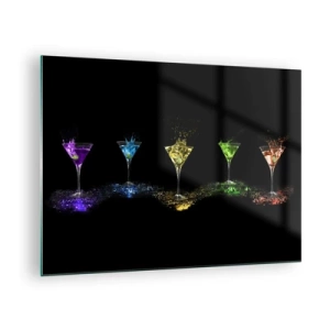 Cuadro sobre vidrio - Impresiones sobre Vidrio - Bebidas coloridas en vasos sobre un fondo negro - 70x50cm - Los colores de la alegría en una copa de cristal - Decoración de pared moderna para salón y dormitorio ARTTOR
