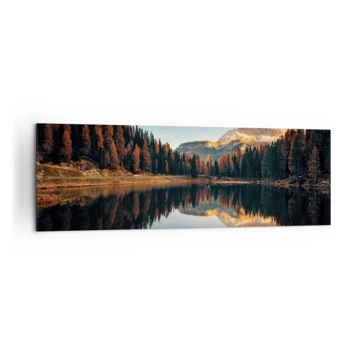 Cuadro sobre lienzo - Impresión de Imagen - Paisaje de montaña con lago y bosque. - 160x50cm - Paisaje duplicado - Decoración de pared moderna para salón y dormitorio ARTTOR
