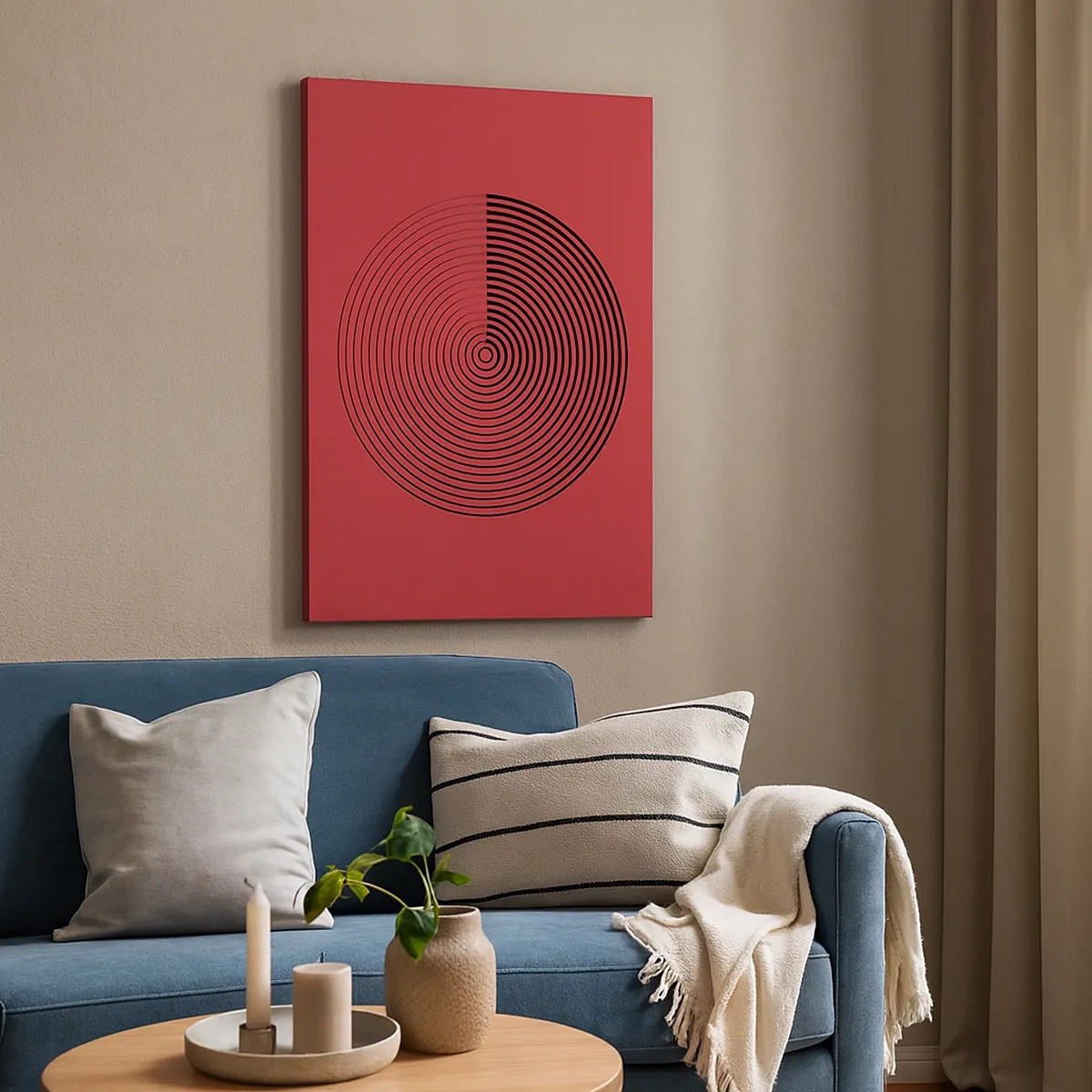 Cuadro sobre lienzo - Impresión de Imagen - Círculos concéntricos sobre fondo rojo - 50x70cm - Movimiento circular - Decoración de pared moderna para salón y dormitorio ARTTOR