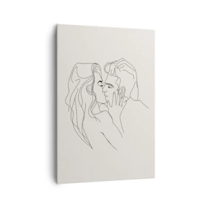 Cuadro sobre lienzo - Impresión de Imagen - Una ilustración minimalista de una pareja en un abrazo amoroso. - 70x100cm - Unión y sentimiento - Decoración de pared moderna para salón y dormitorio ARTTOR