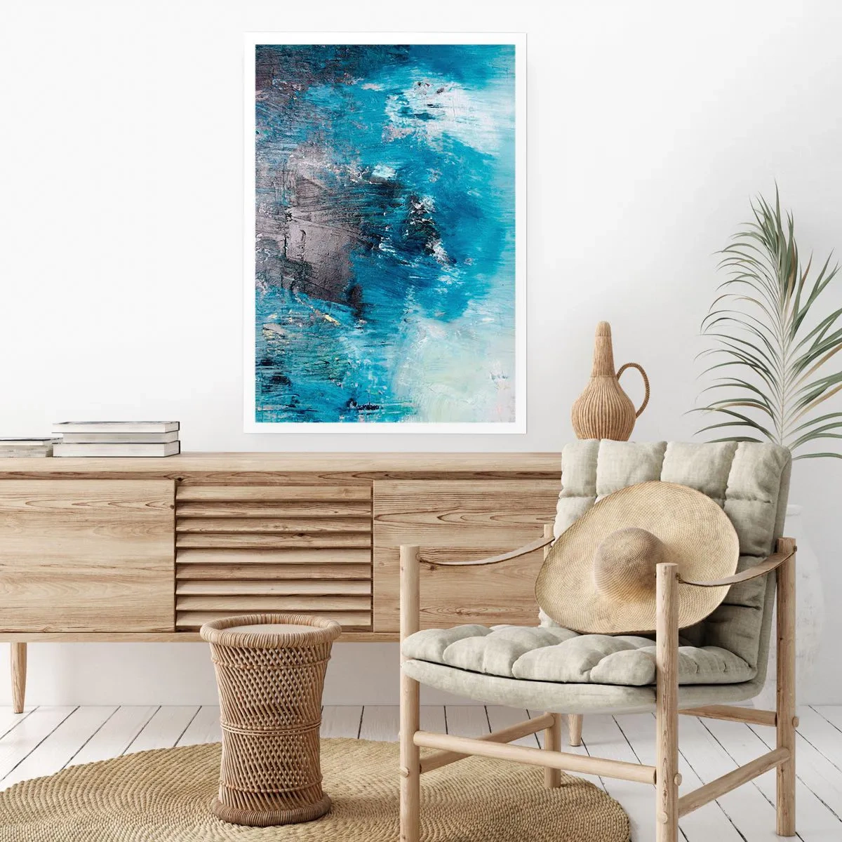 Póster - Composición abstracta en tonos azules - 50x70cm - Rapsodia celeste - Decoración de pared moderna para salón y dormitorio ARTTOR