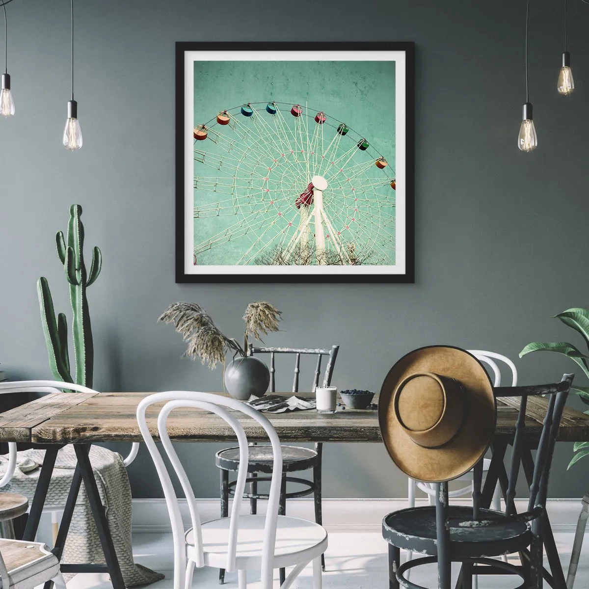 Póster en marco negro - Te invitamos a jugar - 60x60 cm