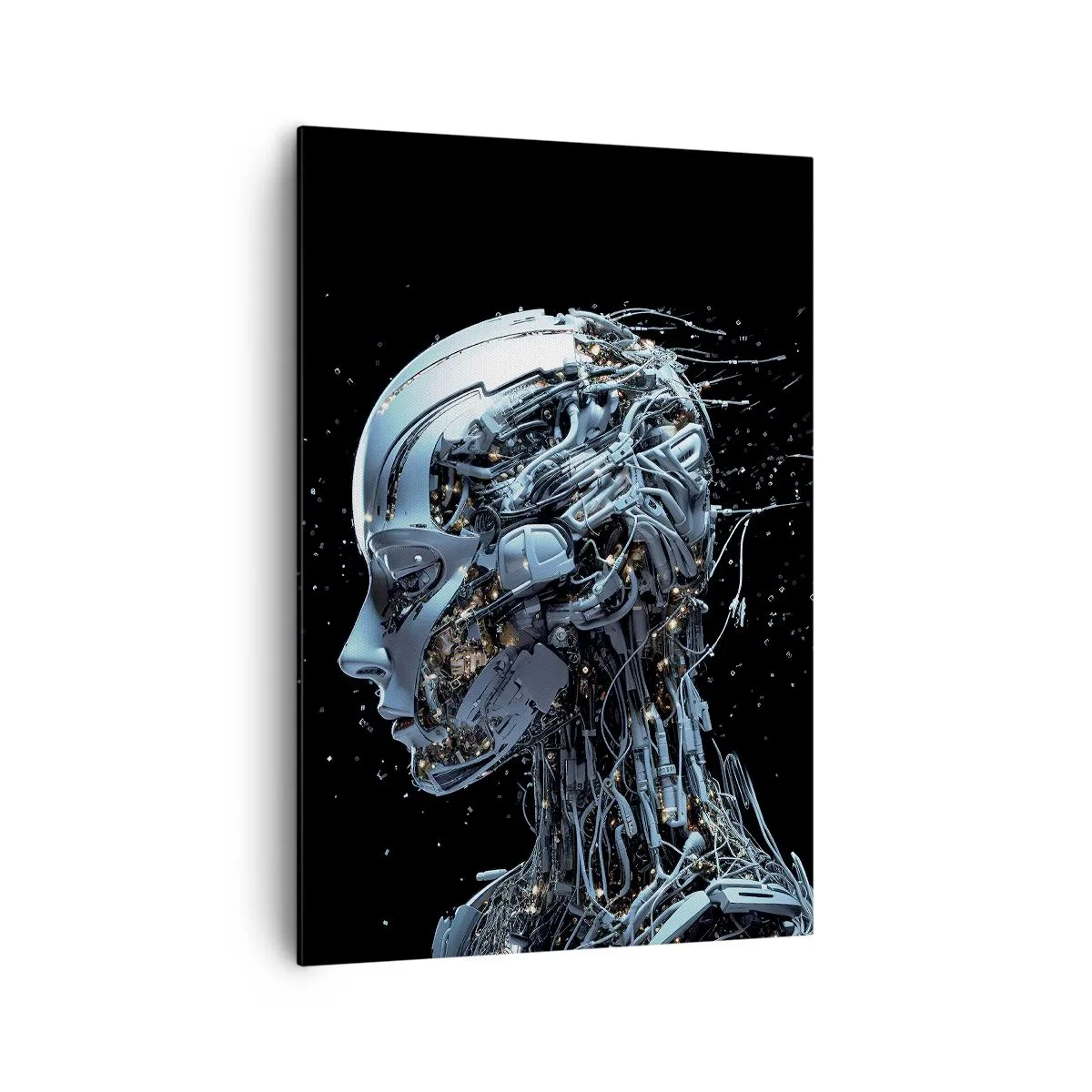 Cuadro sobre lienzo - Impresión de Imagen - Retrato futurista de un cyborg en estilo industrial sobre fondo negro. - 70x100cm - La tecnología es una mujer - Decoración de pared moderna para salón y dormitorio ARTTOR