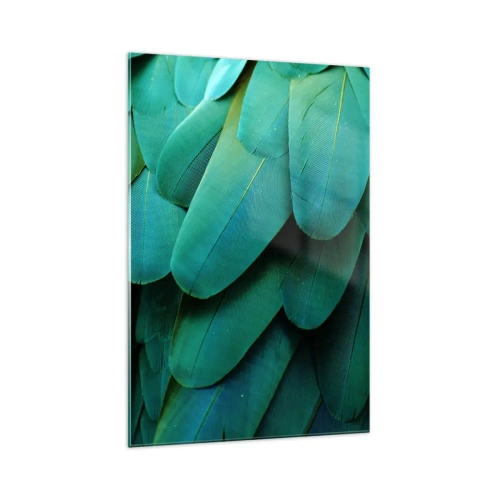 Cuadro sobre vidrio - Impresiones sobre Vidrio - Detalle de plumas en tonos verdes. - 70x100cm - La precisión de la naturaleza  - Decoración de pared moderna para salón y dormitorio ARTTOR