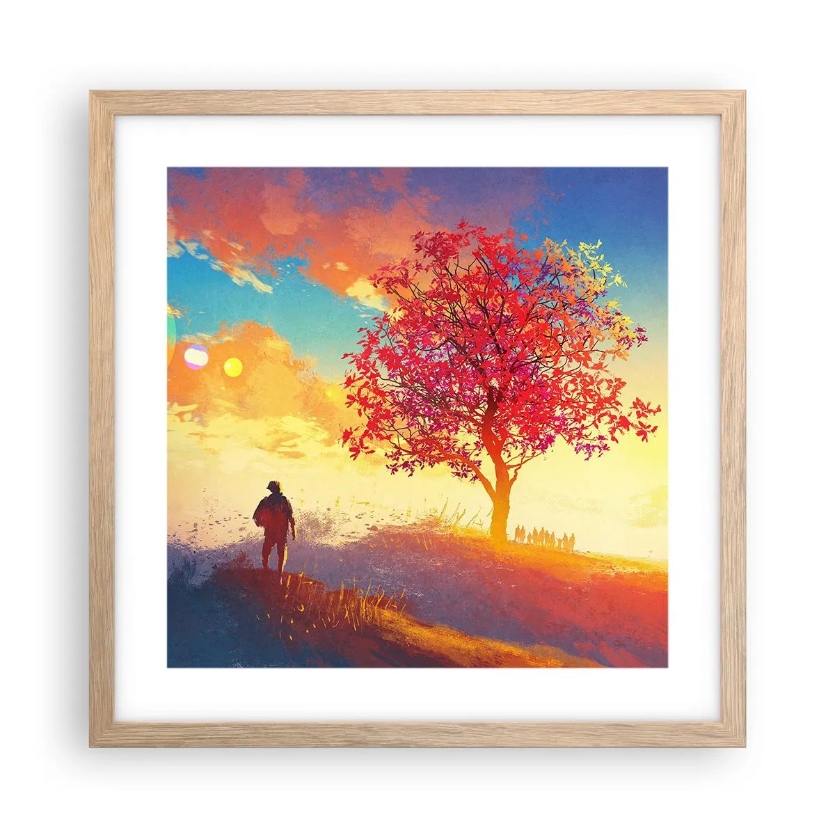 Póster en marco roble claro - Un peregrino en su destino - 40x40 cm