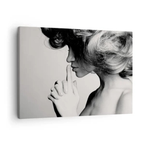 Cuadro sobre lienzo - Impresión de Imagen - Perfil en blanco y negro de una mujer haciendo un gesto de silencio. - 70x50cm - Escucharme a mí misma - Decoración de pared moderna para salón y dormitorio ARTTOR