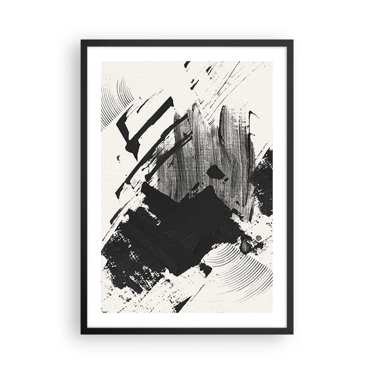 Póster en marco negro - Pinceladas abstractas en blanco y negro - 50x70cm - Abstracción: la expresión del negro - Decoración de pared moderna para salón y dormitorio ARTTOR
