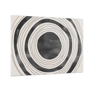 Cuadro sobre vidrio - Impresiones sobre Vidrio - Círculos concéntricos en blanco y negro con contornos irregulares. - 70x50cm - En el centro mismo - Decoración de pared moderna para salón y dormitorio ARTTOR