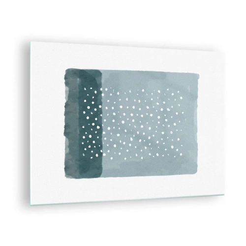 Cuadro sobre vidrio - Impresiones sobre Vidrio - Una pintura abstracta en tonos azules con puntos blancos. - 70x50cm - Creación sobre azul - Decoración de pared moderna para salón y dormitorio ARTTOR