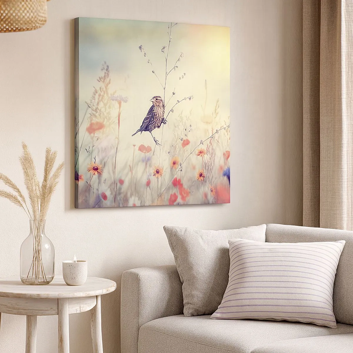 Cuadro sobre lienzo - Impresión de Imagen - Retrato de pájaro con prado de fondo - 30x30 cm