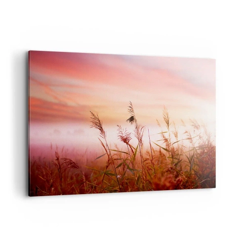 Cuadro sobre lienzo - Impresión de Imagen - Un campo de hierba con el telón de fondo de una pintoresca puesta de sol. - 120x80cm - El arte del viento - Decoración de pared moderna para salón y dormitorio ARTTOR