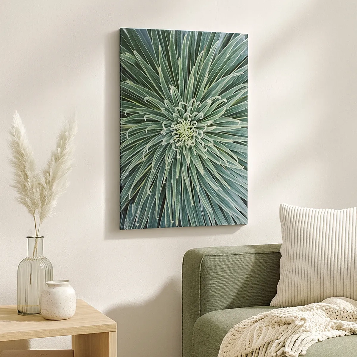 Cuadro sobre lienzo - Impresión de Imagen - Disposición simétrica de hojas verdes que se asemeja a una estrella. - 50x70cm - El nacimiento de una estrella - Decoración de pared moderna para salón y dormitorio ARTTOR