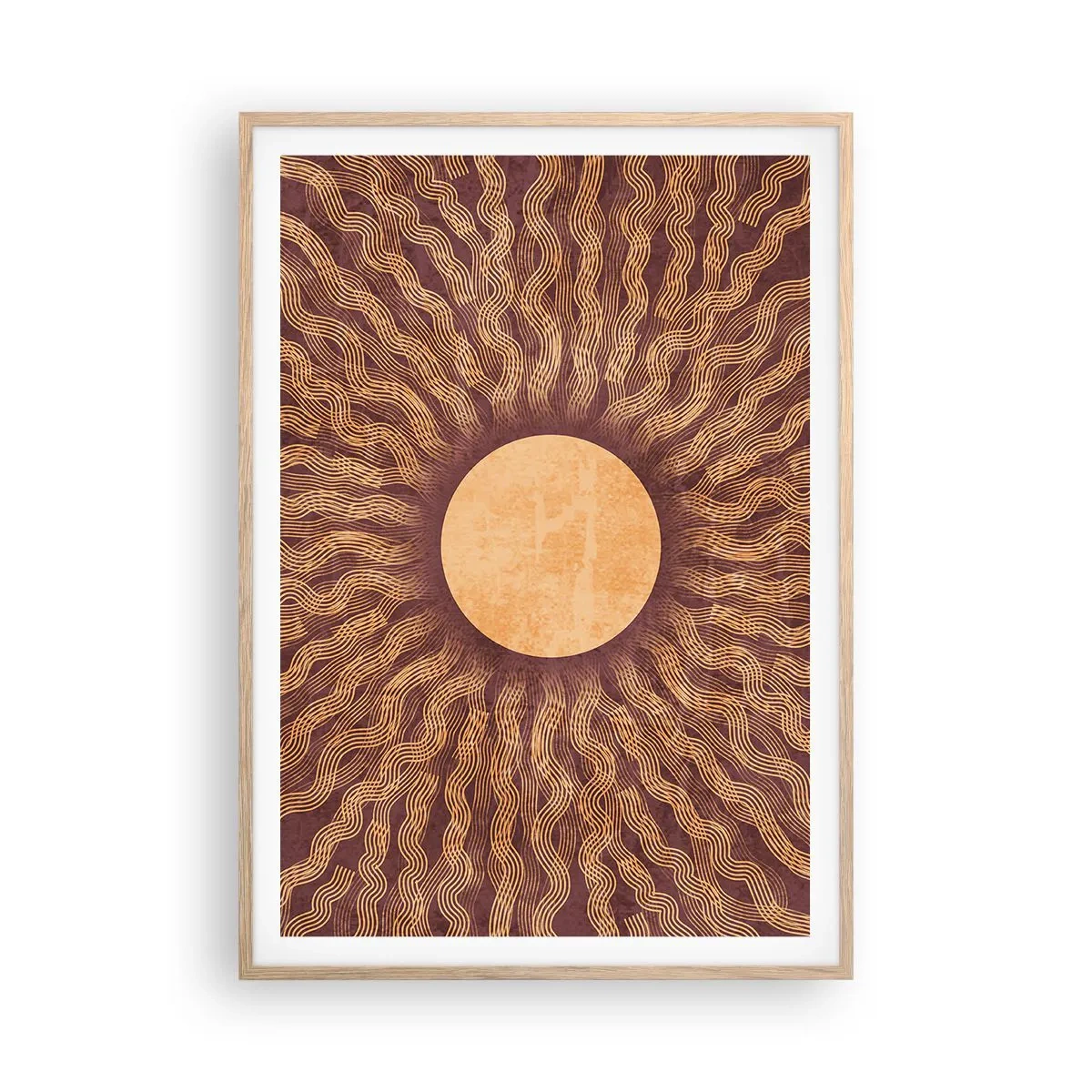 Póster en marco roble claro - Icono del sol - 70x100 cm