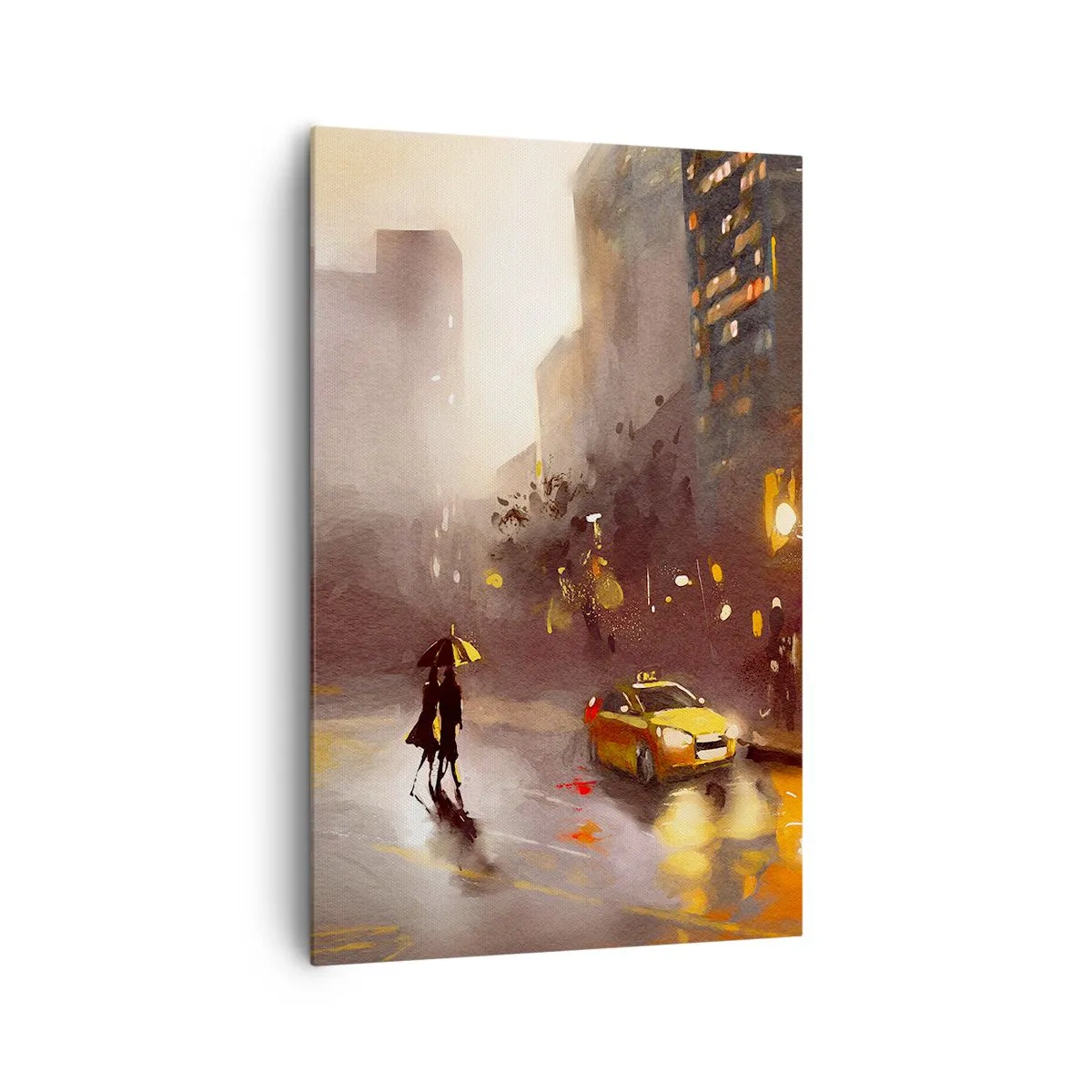 Cuadro sobre lienzo - Impresión de Imagen - Una escena urbana nocturna a la luz de las farolas y los reflejos en una calle mojada. - 80x120cm - En las luces de Nueva York - Decoración de pared moderna para salón y dormitorio ARTTOR