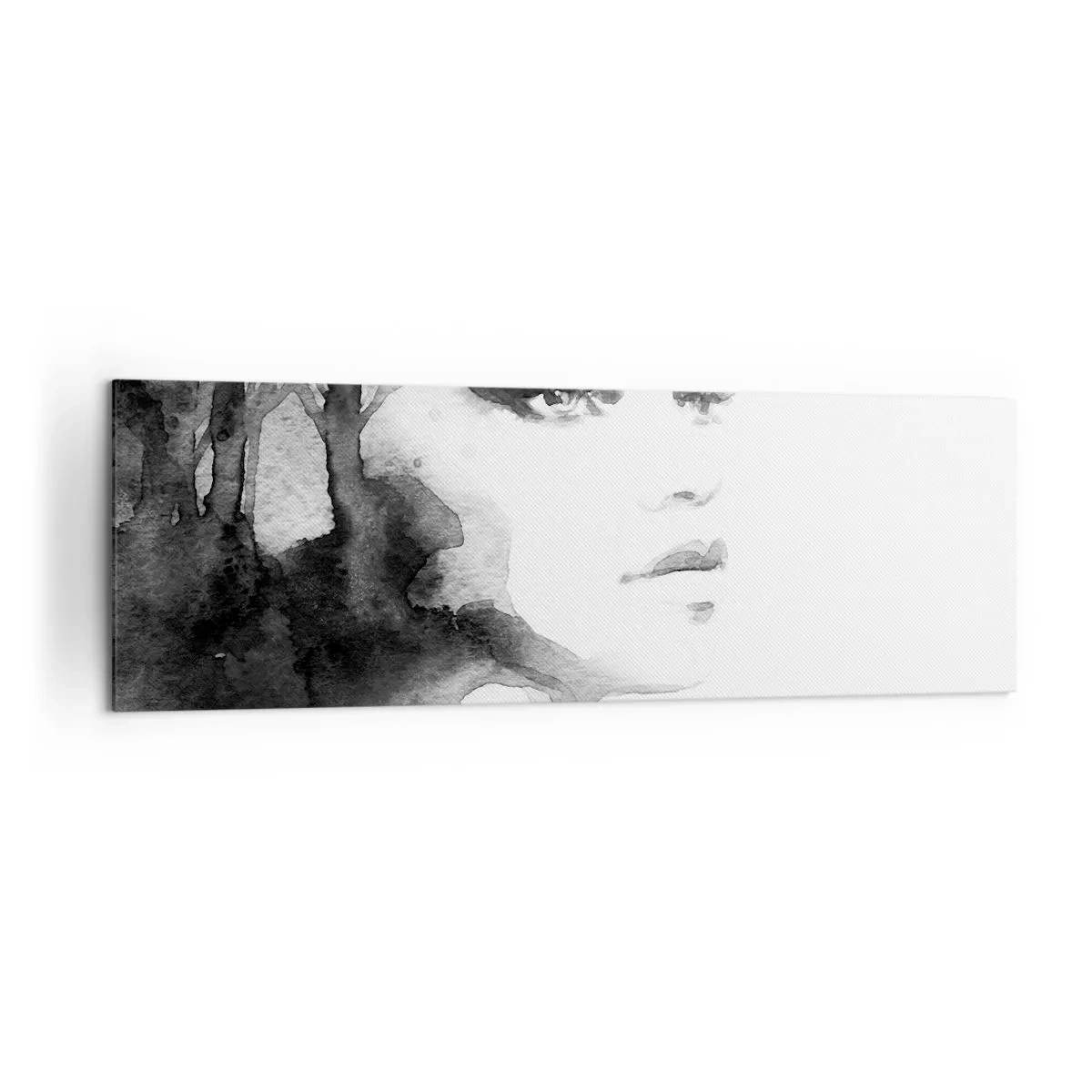 Cuadro sobre lienzo - Impresión de Imagen - Un retrato sutil de una mujer en tonos blanco y negro. - 160x50cm - Hecho de misterio y niebla - Decoración de pared moderna para salón y dormitorio ARTTOR