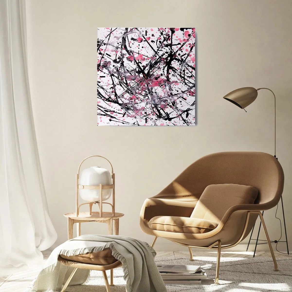 Reloj de pared - Reloj de vidrio - Patrón abstracto en tonos rosa, negro y blanco. - 30x30cm - La fugacidad de la vida - Decoración de pared moderna para salón y dormitorio ARTTOR