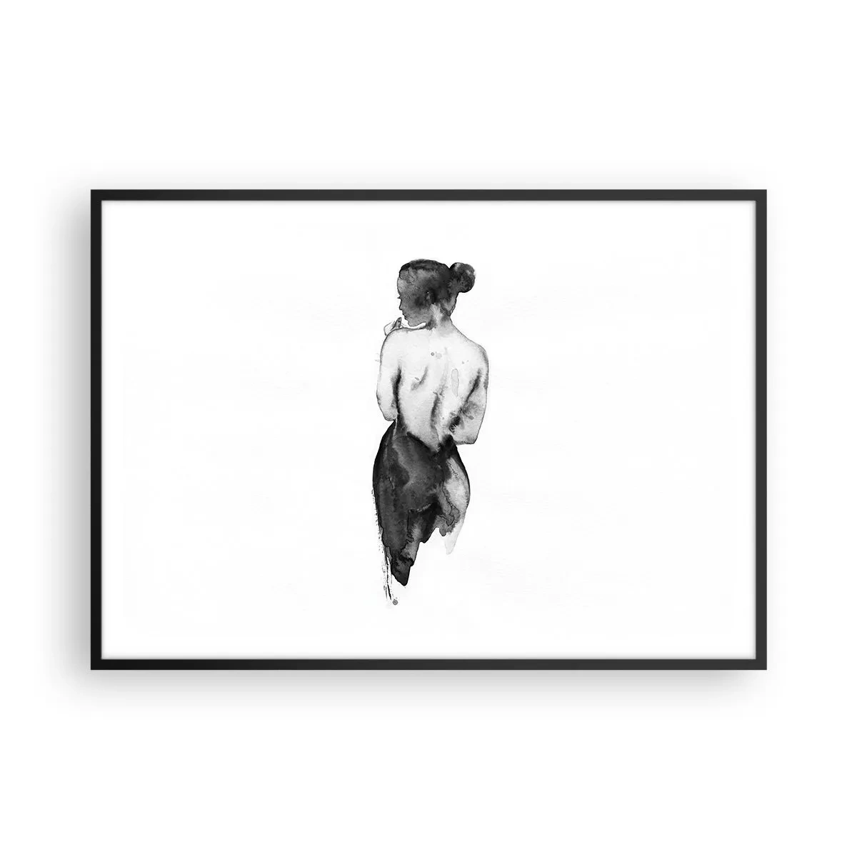 Póster en marco negro - La figura de una mujer capturada en sutil acuarela. - 100x70cm - Sin ella el mundo deja de tener sentido - Decoración de pared moderna para salón y dormitorio ARTTOR