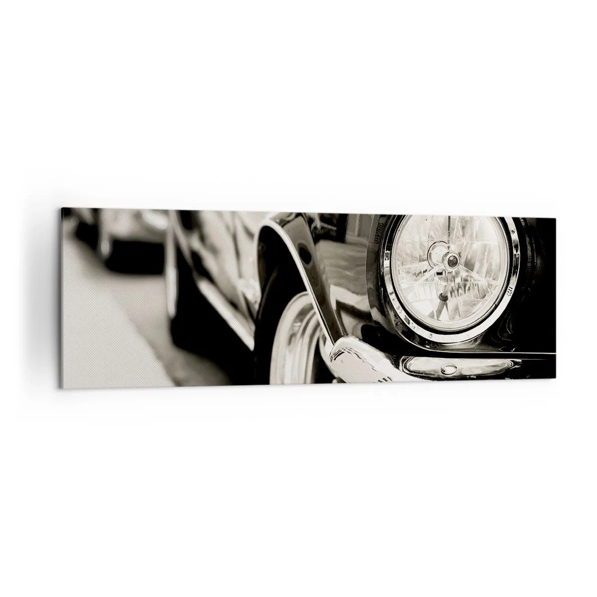 Cuadro sobre lienzo - Impresión de Imagen - Un coche clásico icónico en elegante blanco y negro. - 160x50cm - Brillo perdurable - Decoración de pared moderna para salón y dormitorio ARTTOR