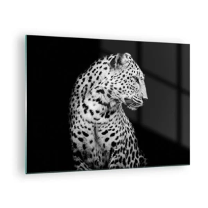 Cuadro sobre vidrio - Impresiones sobre Vidrio - Un leopardo con luz blanca y negra contra una ventana. - 70x50cm - El perfil derecho es perfecto - Decoración de pared moderna para salón y dormitorio ARTTOR
