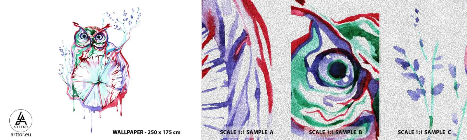 Muestra de fotomural Premium Sand - Sabio por naturaleza - Pájaro, Búho, Para niños - 100x30 cm