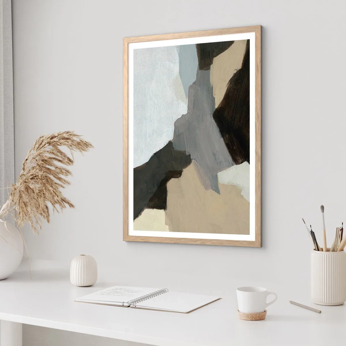 Póster en marco roble claro - Abstracción: partes del gris - 61x91 cm