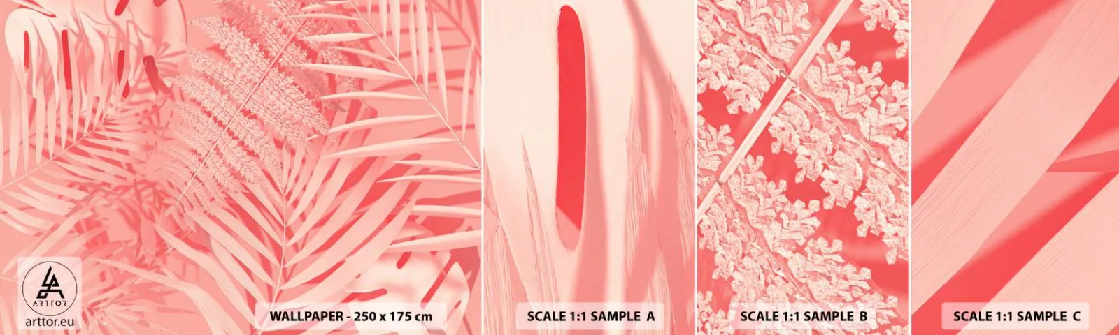 Muestra De Fotomural Standard Eco - Concepto rosa - Abstracción, Hoja de palma, Gráficos - 100x30 cm