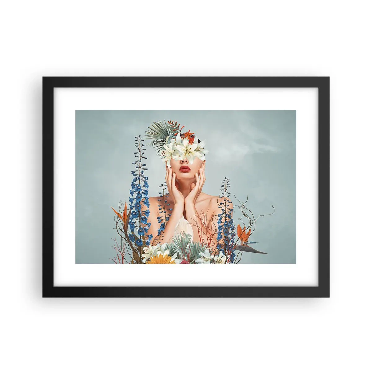 Póster en marco negro - Mujer-flor - 40x30 cm
