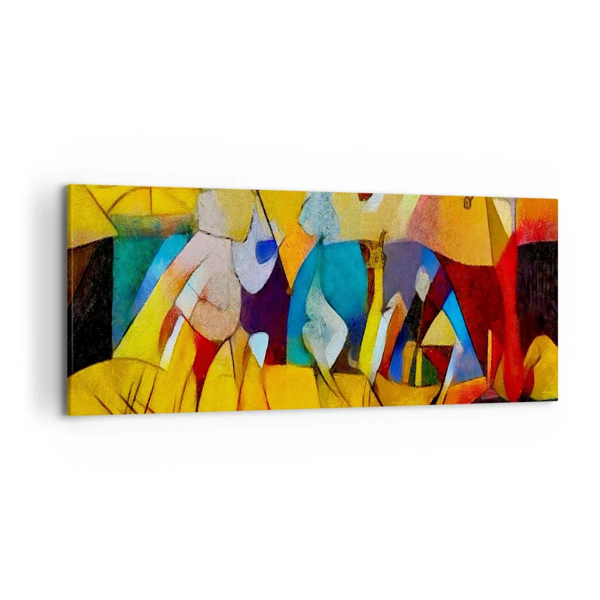 Cuadro sobre lienzo - Impresión de Imagen - Una abstracción colorida que representa figuras en forma geométrica. - 120x50cm - Sol - vida - alegría - Decoración de pared moderna para salón y dormitorio ARTTOR