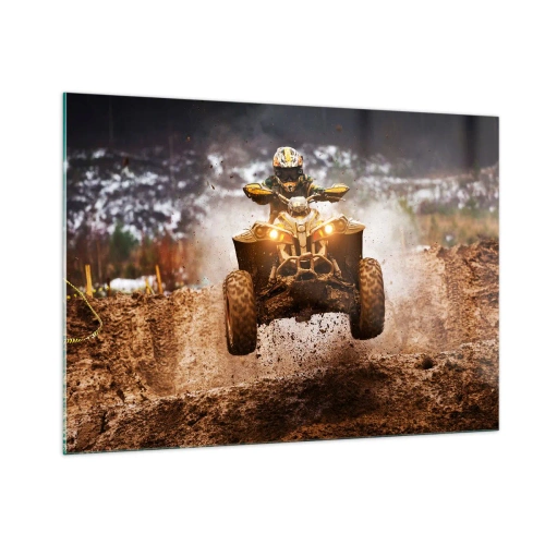 Cuadro sobre vidrio - Impresiones sobre Vidrio - Quad en acción sobre terreno fangoso en un entorno dinámico - 100x70cm - Sin riesgo no hay diversión - Decoración de pared moderna para salón y dormitorio ARTTOR