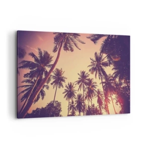 Cuadro sobre lienzo - Impresión de Imagen - Palmeras contra el cielo con cálidos colores del atardecer. - 120x80cm - Variante tropical - Decoración de pared moderna para salón y dormitorio ARTTOR