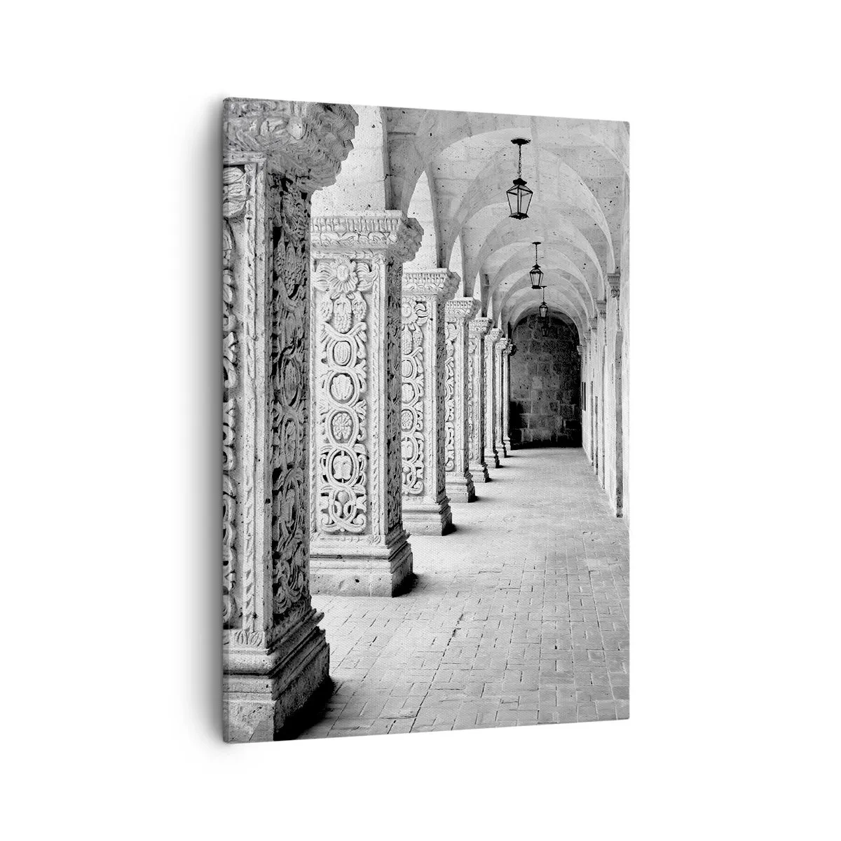 Cuadro sobre lienzo - Impresión de Imagen - Columnas históricas en una toma monocromática - 50x70cm - ¿Y adónde nos llevará...? - Decoración de pared moderna para salón y dormitorio ARTTOR