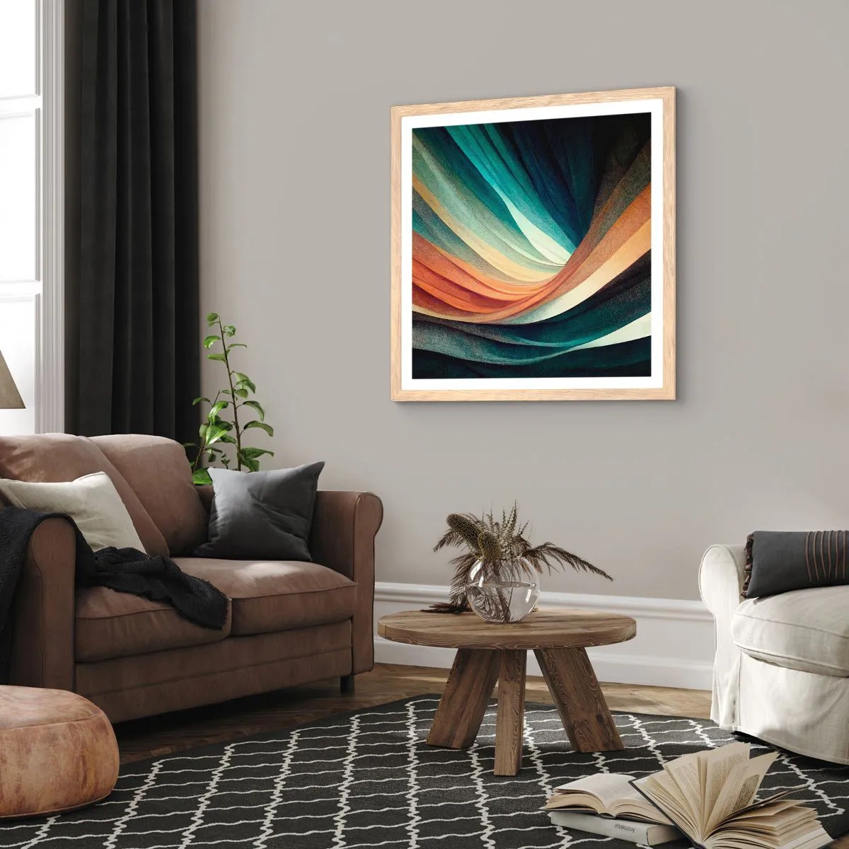 Póster en marco roble claro - Tejido de colores - 40x40 cm