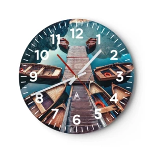 Reloj de pared - Reloj de vidrio - Esperando en el muelle - 30x30 cm