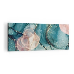 Cuadro sobre lienzo - Impresión de Imagen - Seda azul, tul rosa - 100x40 cm
