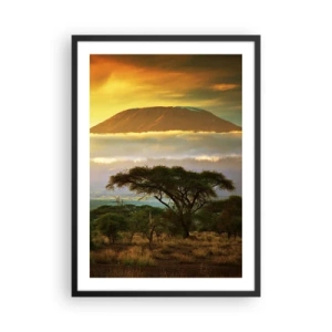 Póster en marco negro - Kilimanjaro al atardecer en la sabana africana - 50x70cm - El sueño del viajero - Decoración de pared moderna para salón y dormitorio ARTTOR