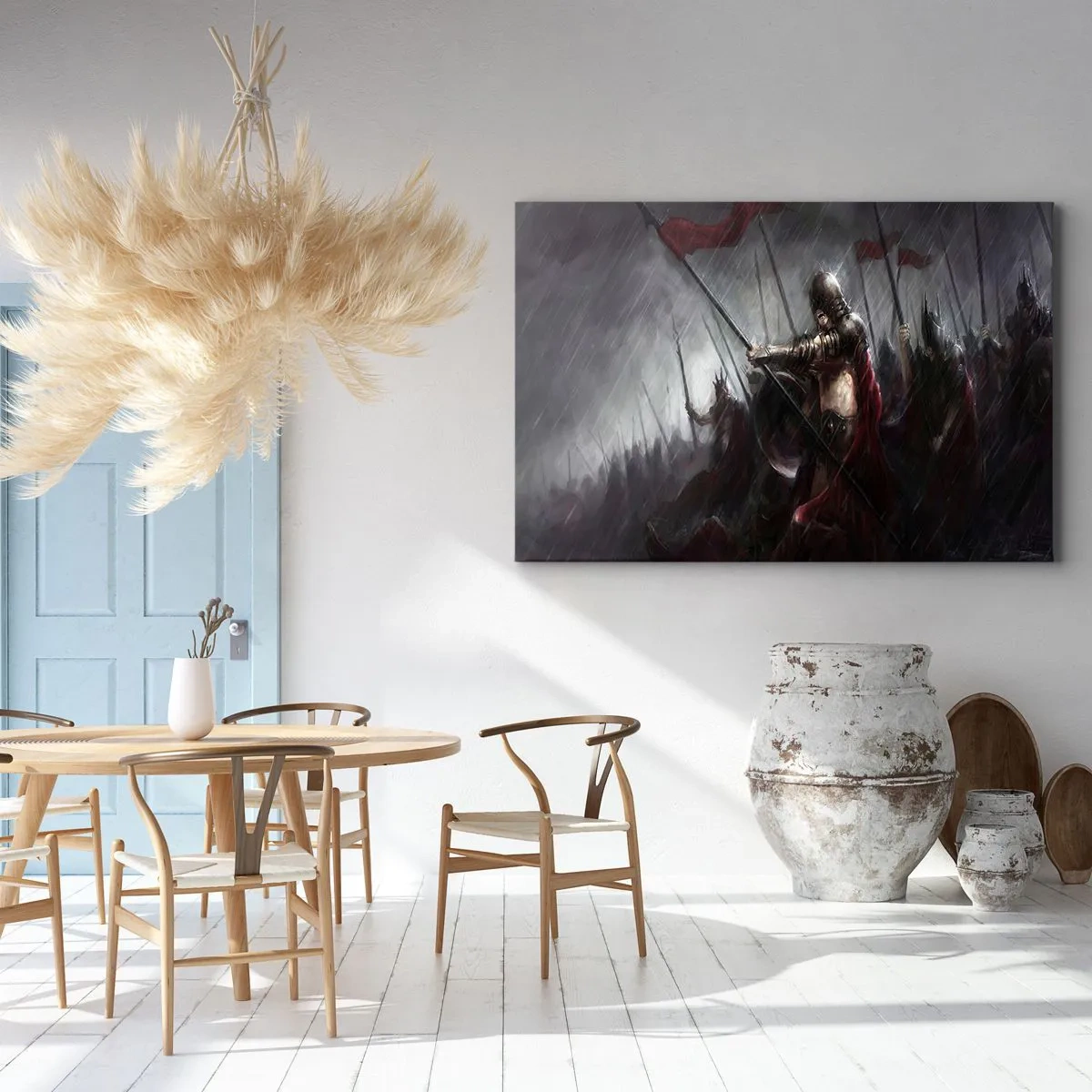 Cuadro sobre lienzo - Impresión de Imagen - Caballeros marchando al campo de batalla bajo la lluvia - 100x70cm - Unidos somos más fuertes - Decoración de pared moderna para salón y dormitorio ARTTOR