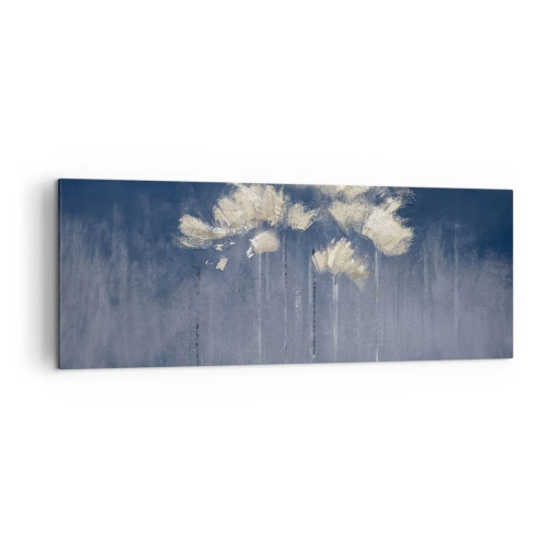 Cuadro sobre lienzo - Impresión de Imagen - Delicadas flores sobre fondo azul. - 140x50cm - Como pétalos al viento - Decoración de pared moderna para salón y dormitorio ARTTOR