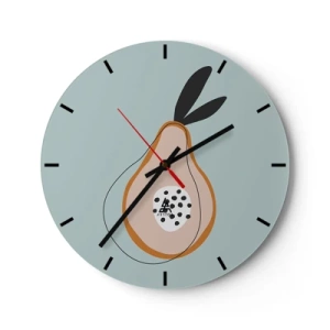 Reloj de pared - Reloj de vidrio - Pera abstracta sobre un fondo pastel con hojas negras - 30x30cm - El interior de la naturaleza - Decoración de pared moderna para salón, cocina y dormitorio ARTTOR