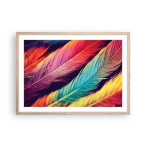 Póster en marco roble claro - Arco iris plumoso - 70x50 cm