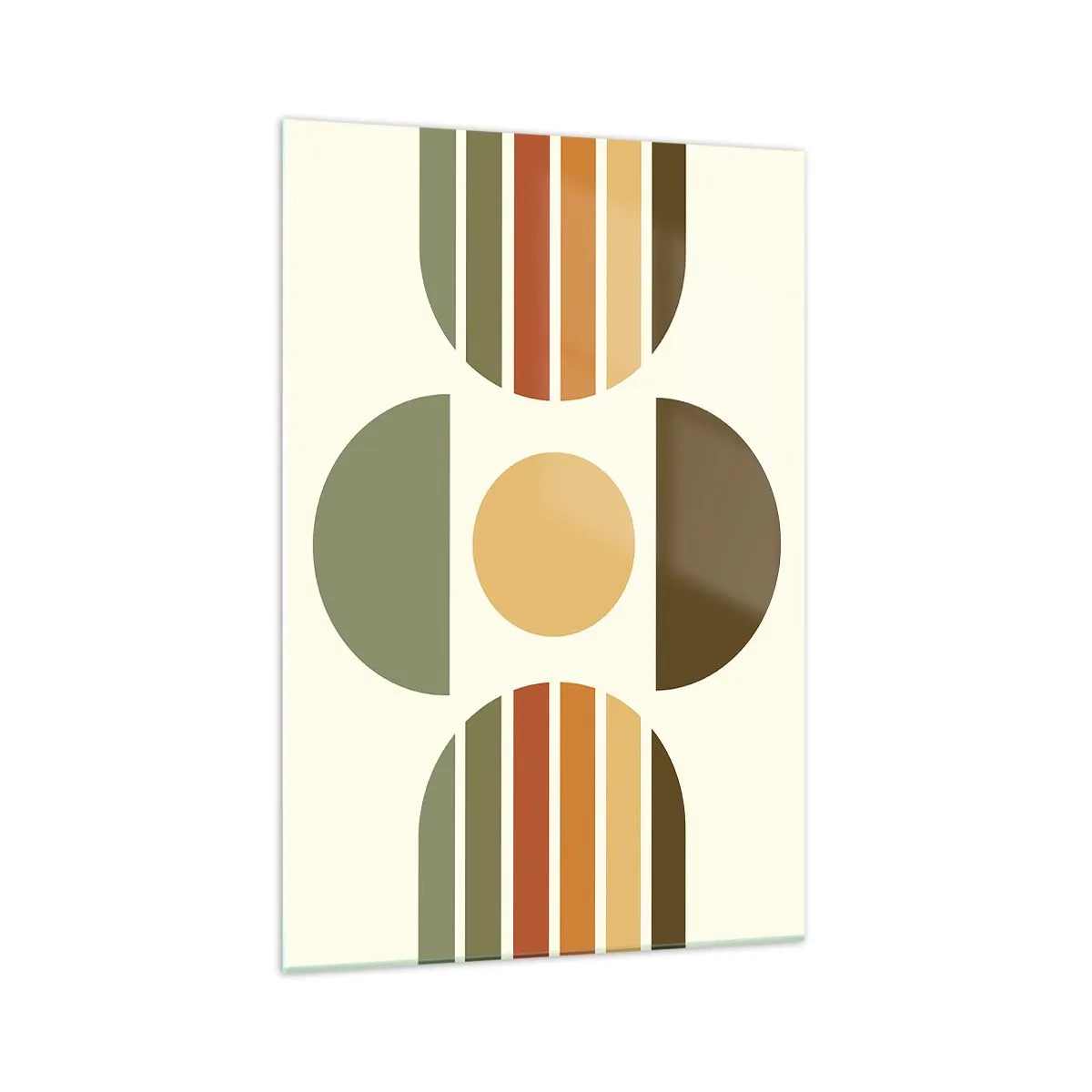 Cuadro sobre vidrio - Impresiones sobre Vidrio - Composición geométrica con semicírculos y rayas en tonos tierra. - 70x100cm - Los tonos de la tierra - Decoración de pared moderna para salón y dormitorio ARTTOR