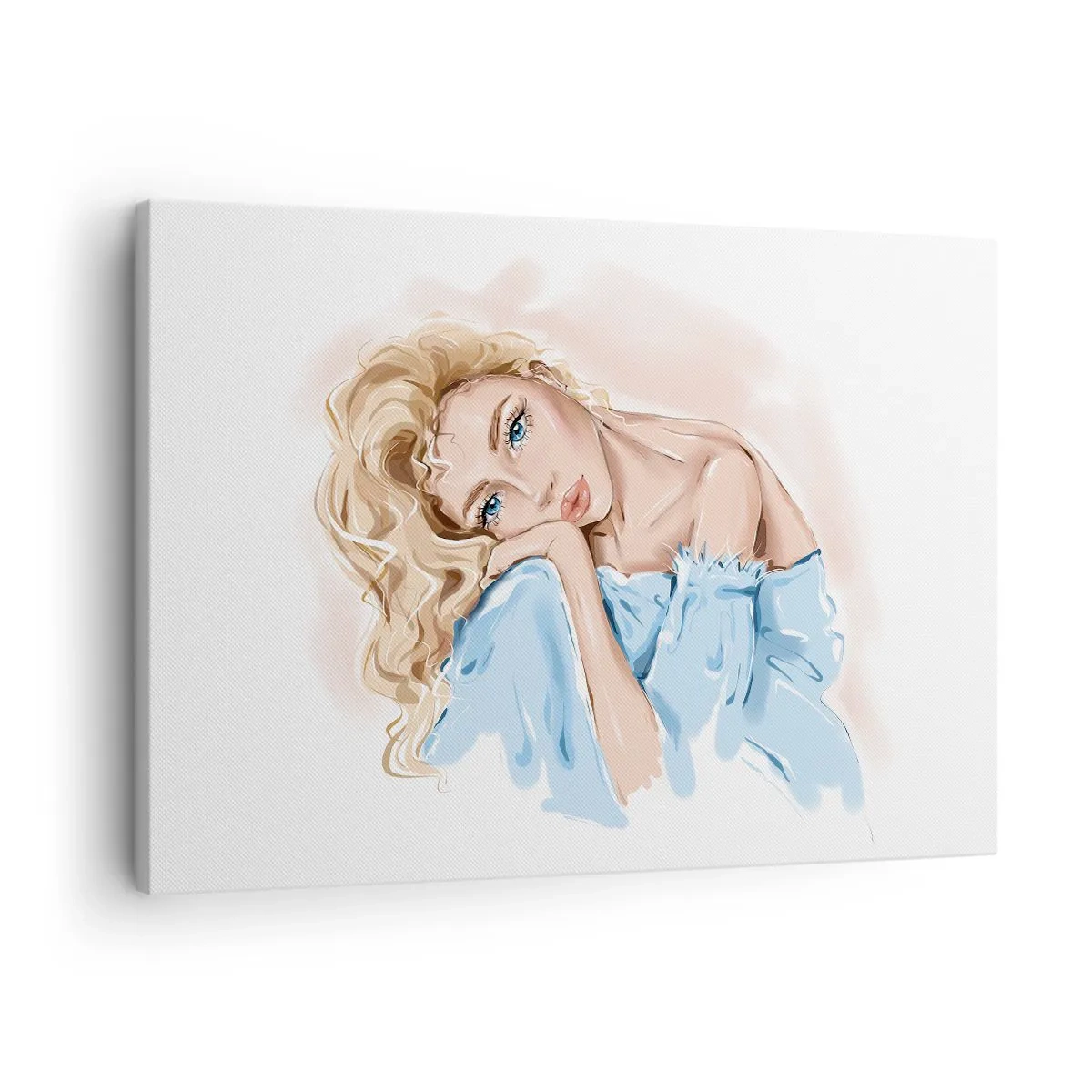 Cuadro sobre lienzo - Impresión de Imagen - Retrato de una mujer con un vestido azul y cabello rubio. - 70x50cm - Soñar en azul - Decoración de pared moderna para salón y dormitorio ARTTOR